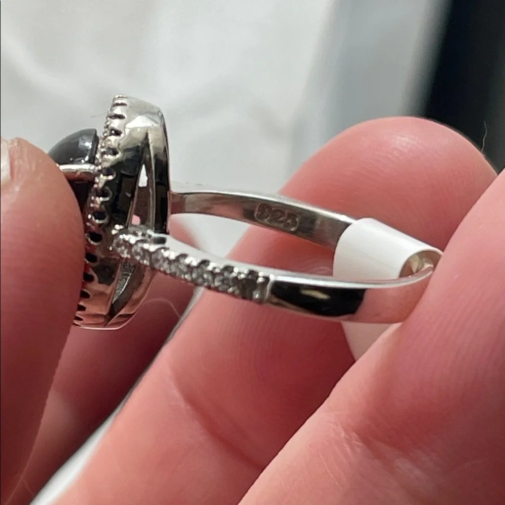 Black Opal, Ruby & Sapphire Ring in 925 Sterling Silver Size 6 CZ Accent - Picture 6 of 10